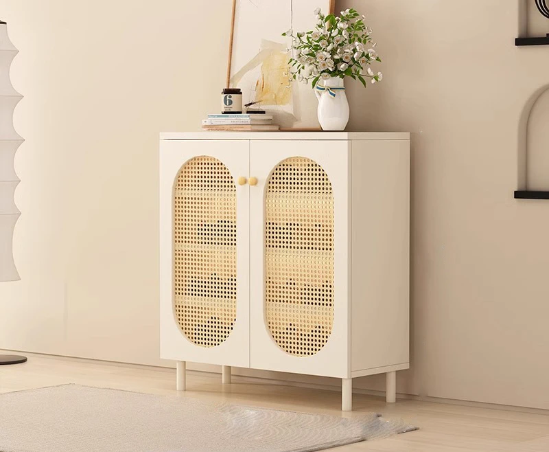 White French Rattan Shoe Storage Cabinet For Living Room Dining Room Kitchen Outdoor