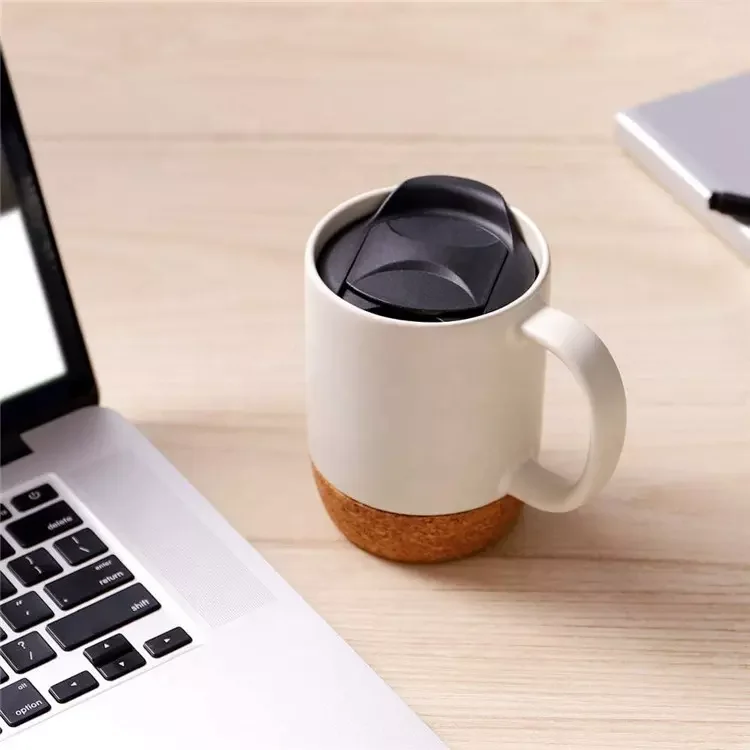 Give aways Sublimation Custom Logo Matte Plain White Black Ceramic Coffee Mug With Cork Base Bottom Matte Tea Cup With Lid