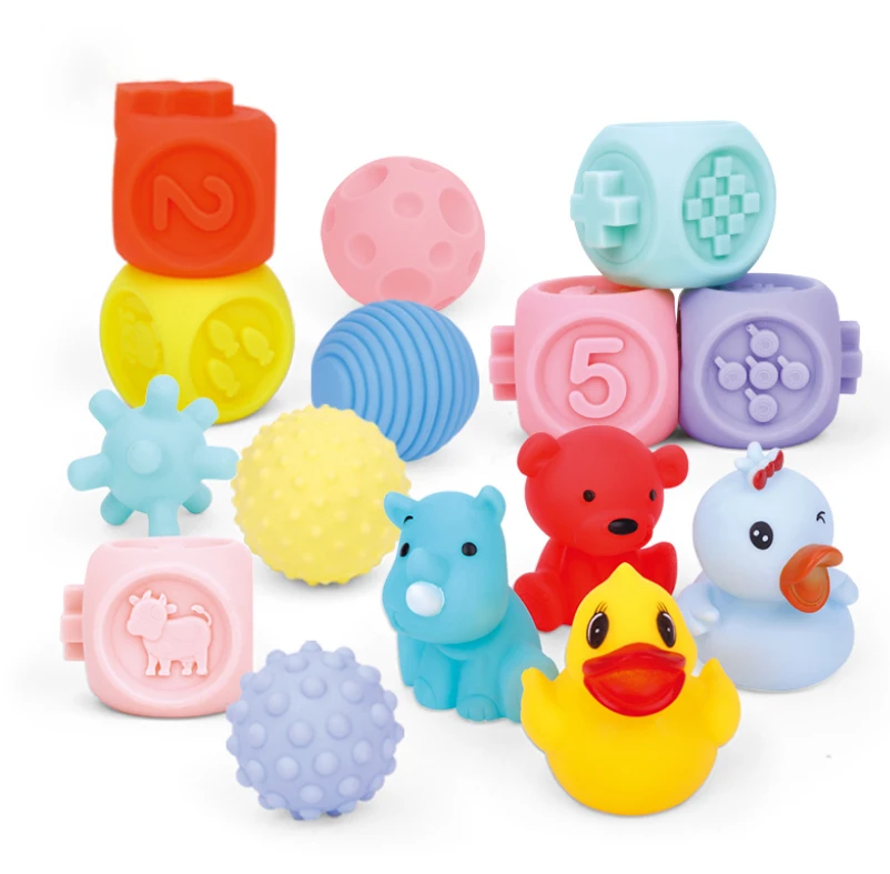 HW Toys 2023 Baby & Toddler Training Bath Silicone  Soft plastic Vinyl Building Blocks Animals Balls Bathing Playing New Toy