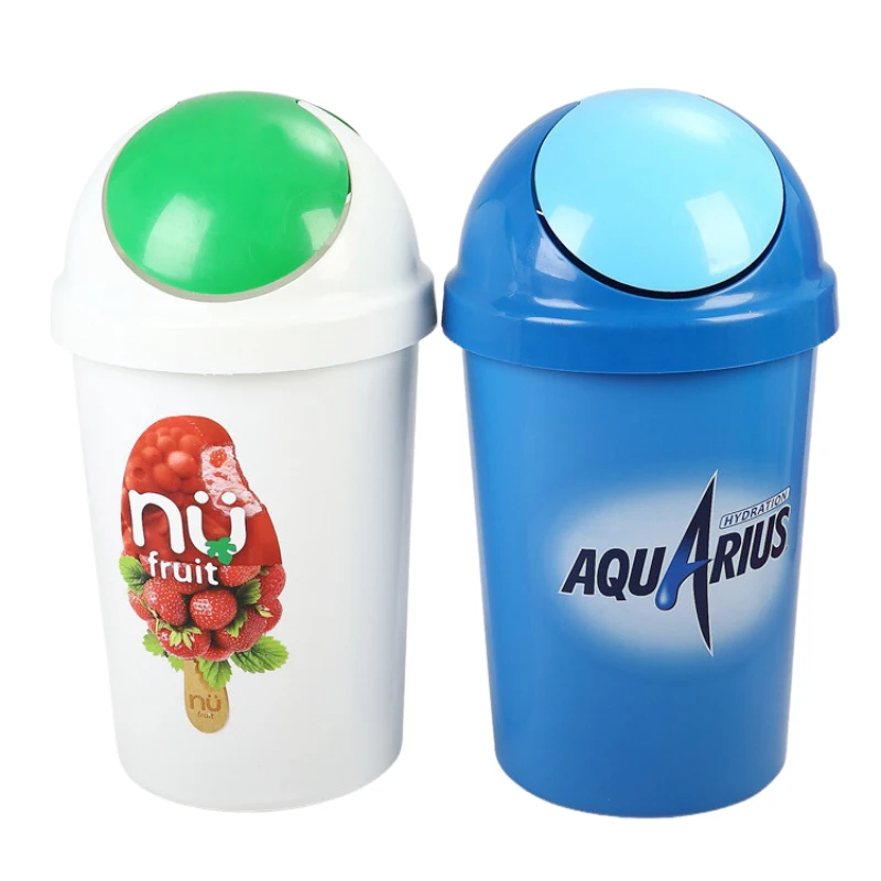 Promotional Advertising Ice Cream Cone Swing Top Round Plastic Trash Can Garbage Bin