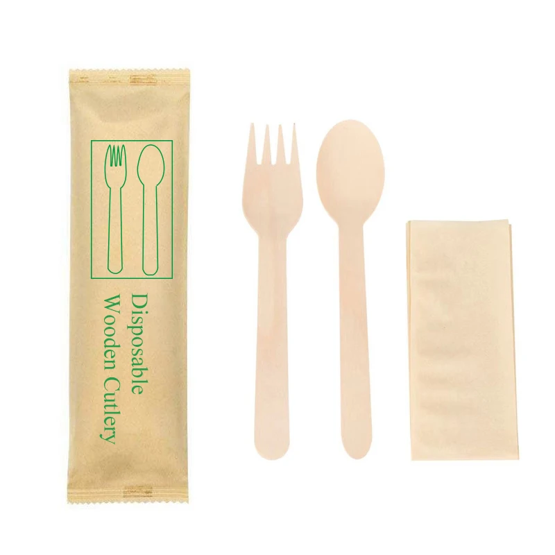 Kitchen Utensil Dessert Tableware Take Away Biodegradable Disposable Wooden Cutlery Wood Spoon Fork 16Cm