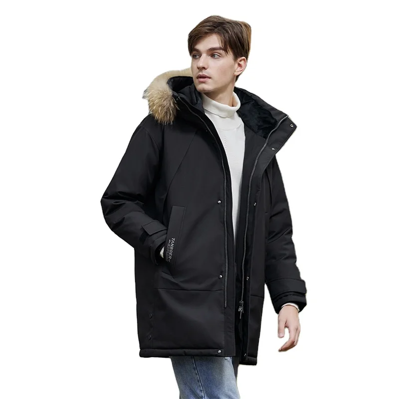 TANBOER под заказ 90 гусиный пух Женское зимнее Мужское пальто большого размера с меховым капюшоном