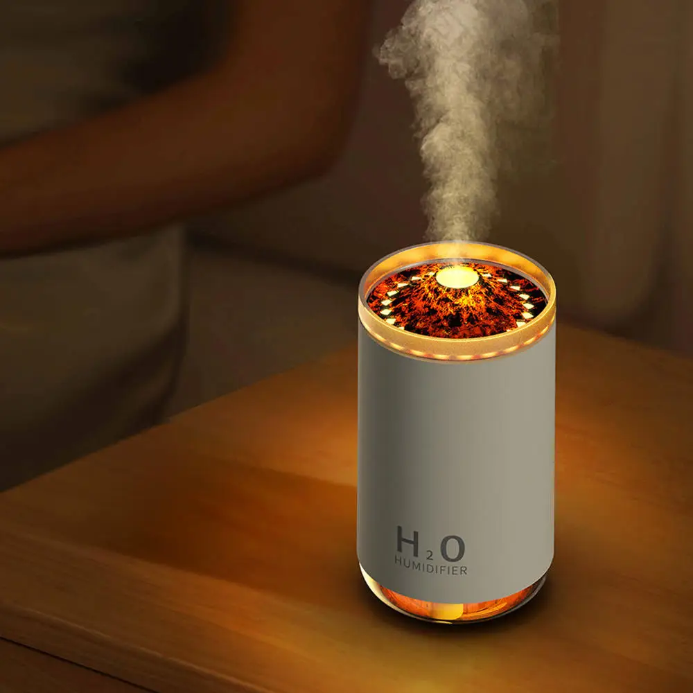 Factory Mini Cool Mist Fire Volcano Air Humidifier Vaporization Rechargeable Battery LED Humidificador De Aire