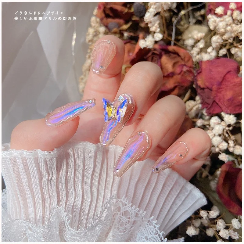 2022 New 3d Manicure Crystal Butterfly Jewelry Aurora Rhinestone Nails Glitter Diy Colorful Mini Butterfly Nail Art Charms