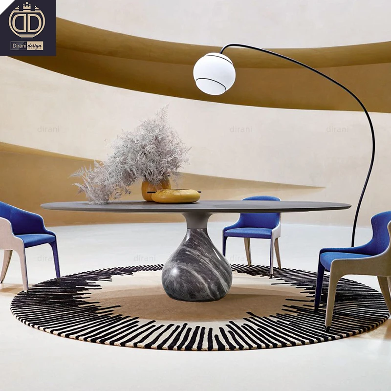 high end red luxury nature marble base wooden top round aqua roche bobois dining table Italian villa