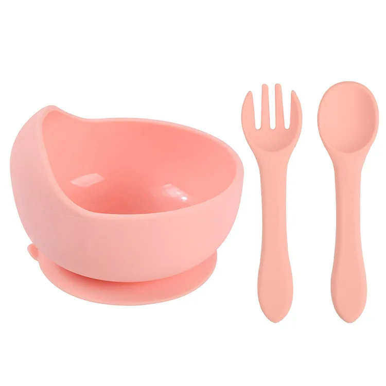 Kids Feeding Supplies Custom Cartoon Baby Silicone Strong Suction Dinner Bowl And Spoon Fork Set