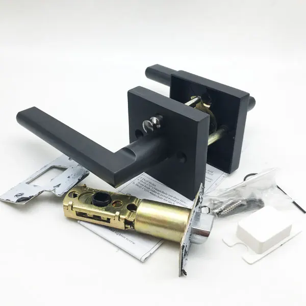 Zinc alloy Wooden Toilet Entrance Tubular Cylinder Black Interior Handle Lever Door Lock Double