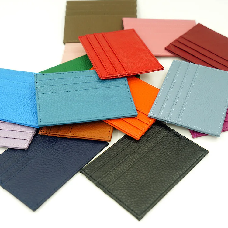 OEM Blank Sublimation Slim Wallet Cow Leather Credit Card Holder Pebble PU Leather ID Card Holder Custom