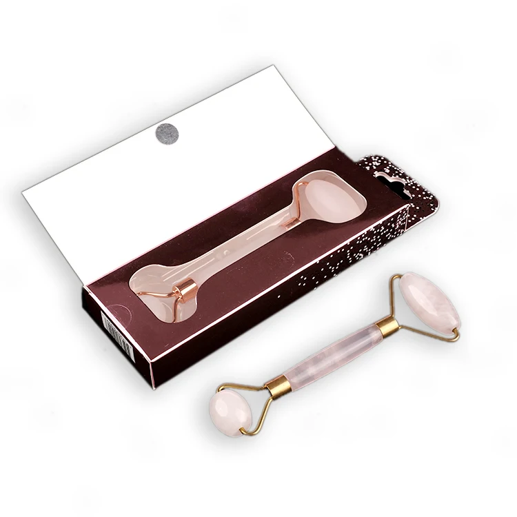 Facial Massage Tools Customized Private Label 100% Natural 2-IN-1 Rose Quartz Jade Face Roller Massager with Gift Box