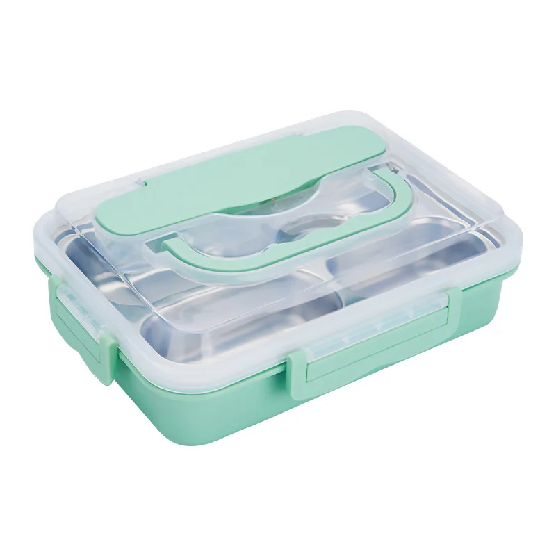 Stainless Steel Food Tray Lunch Box with Lid and handle 4 compartment food tray