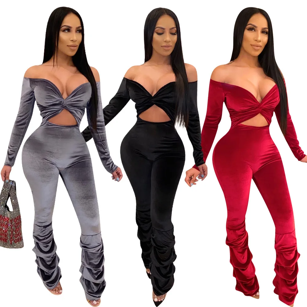 
Velvet Sexy Ladies One Piece Bodycon Bodysuits Jumpsuits Girls Fashion Stacked Leggings Thick Sweatpants Rompers Womens 