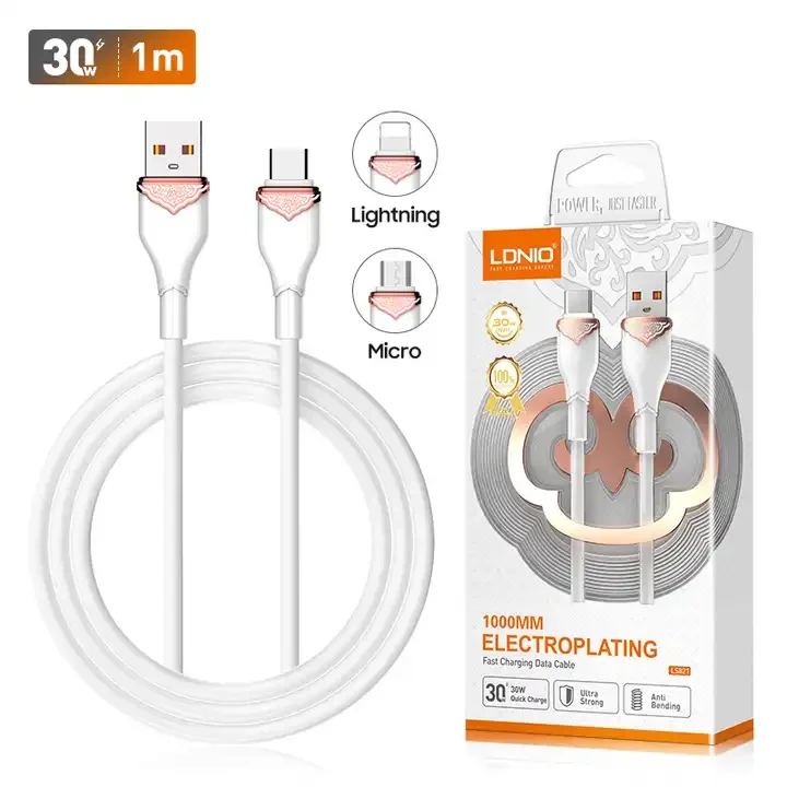 LDNIO LS822 30W 3A USB Fast Charger Cable For iMicro USB A Charging Cable For Android Phone Data Transfer Cable