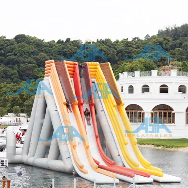 Super exciting adult inflatable water park toy , inflatable floating island giant slide