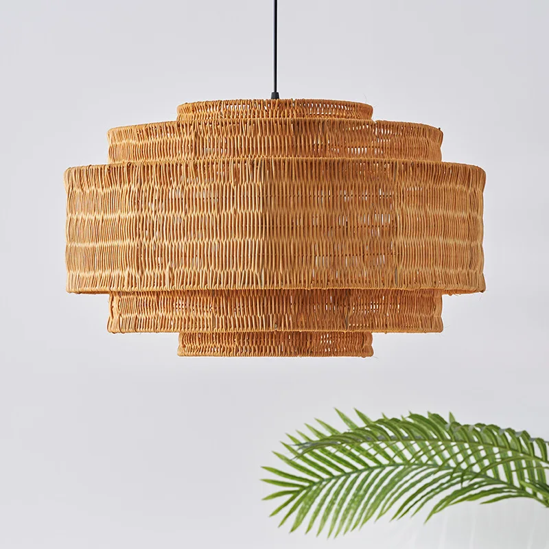 New Arrival Eco-friendly Material Rustic Style 3-tier Wicker Rattan Light Bamboo Lampshades