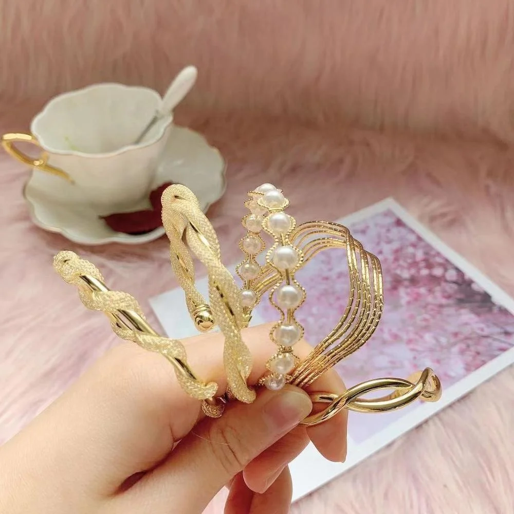 18k gold plated brass jewelry double charm bangle