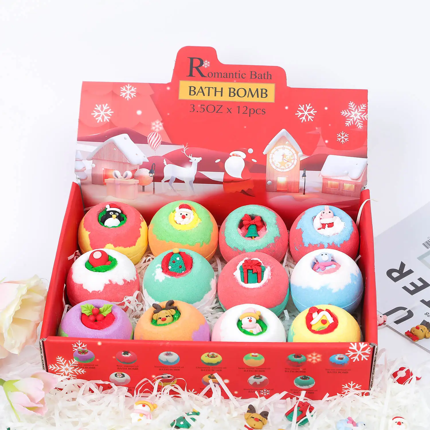 Wholesale Organic Luxury Gift Set Of 12 Surprise Bubble Mold Plastic Cartoon With Toys Inside Kids Christmas Kit Bath Bombs Set