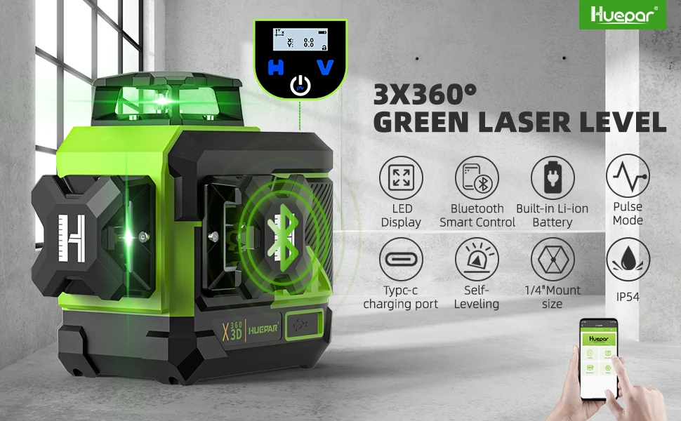 Huepar Z03CG Green Line Laser Self Levels Beam Pulse Manual Mode Separate Projection