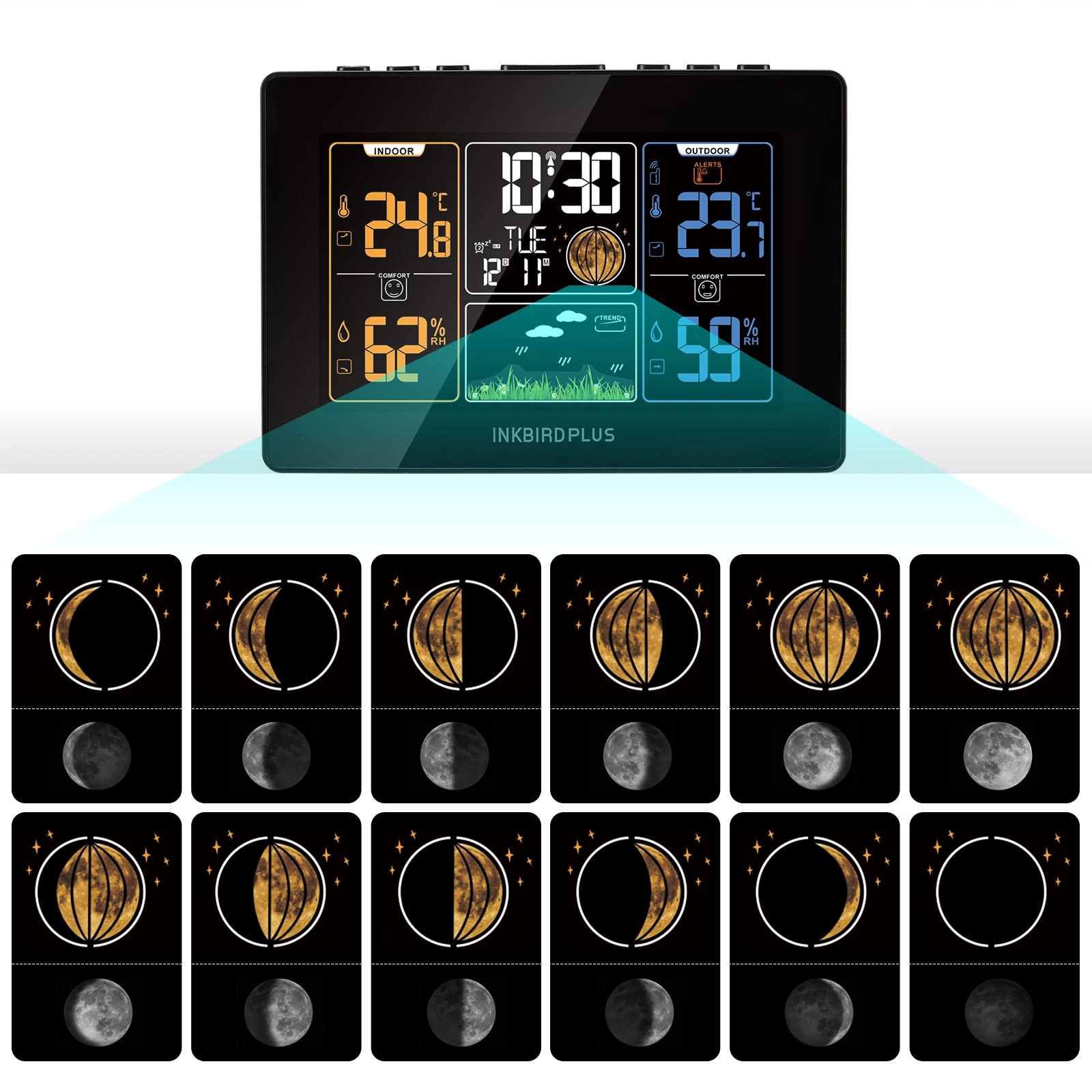 INKBIRD 2022 Hot Selling Evertop Digital Color Forecast Barometer Wireless Indoor Outdoor Thermometer Weather Forecast Weather