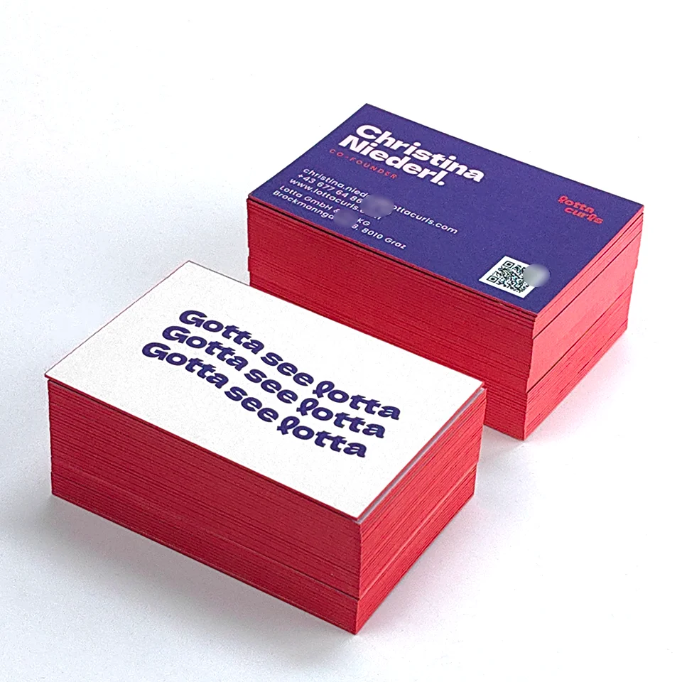 Cheap Customized Violet Business Card with Rose Red Edge Printed Enterprise Private LOGO Cotton Textured Paper Visitng Card