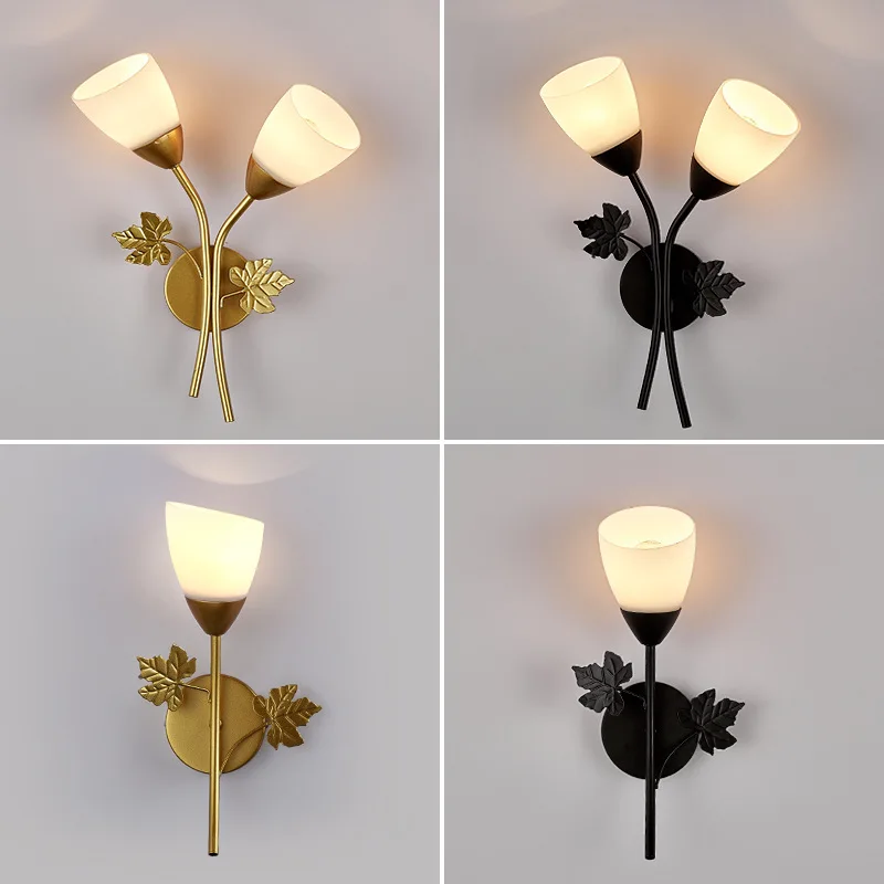 Art Deco Indoor Decorative Wall Light Gold White Glass Lampshade Wall Lamp Sconce for Home Living Room