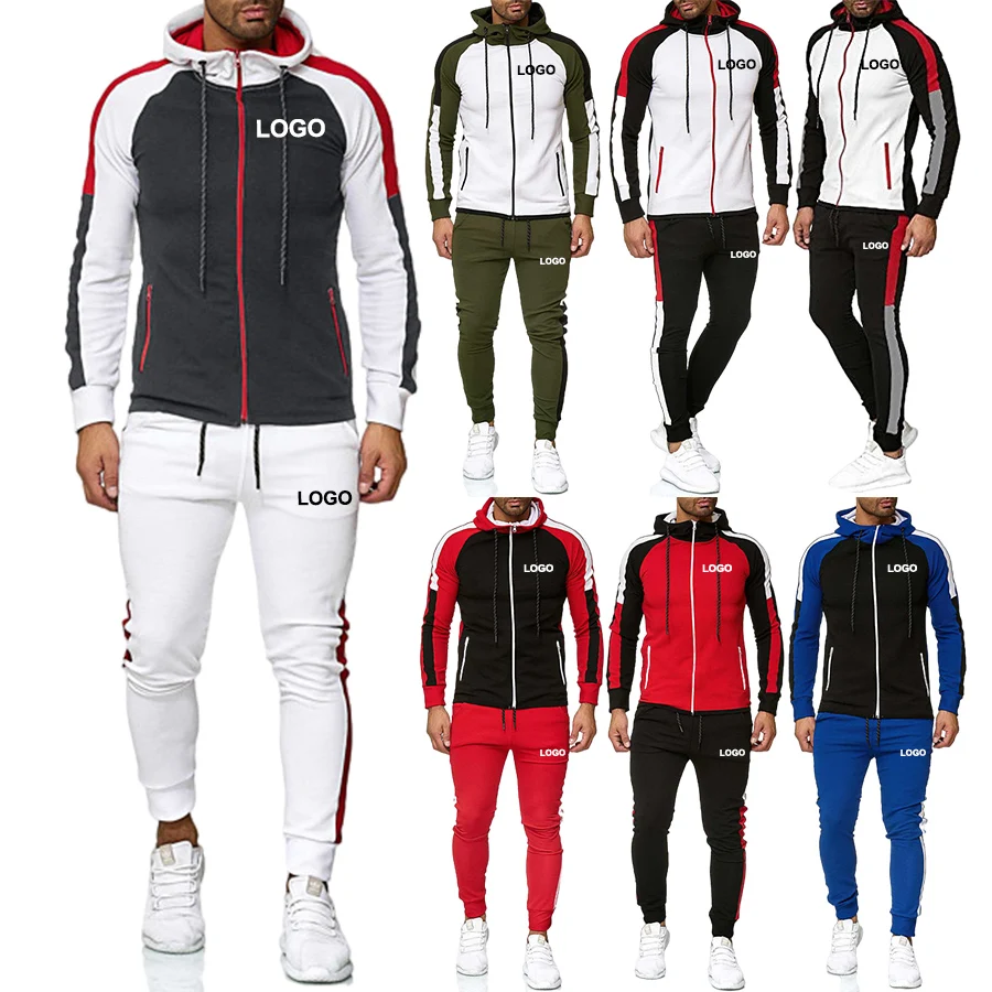 fashion wholesale 2 piece zip hoodie track suit men sweatsuit running jogging workout clothes zipper tracksuit