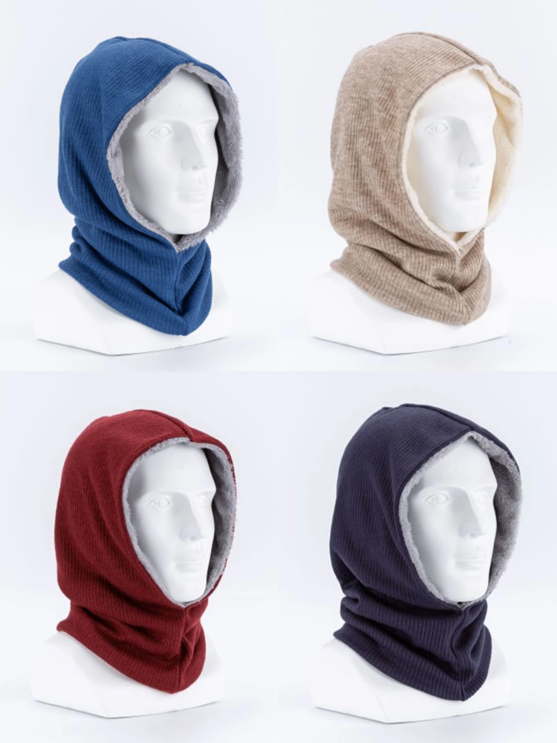 Winter outdoor unisex Acrylic fur polar fleece Hooded crochet brushed collar headwear Acrylic and synthetic wool