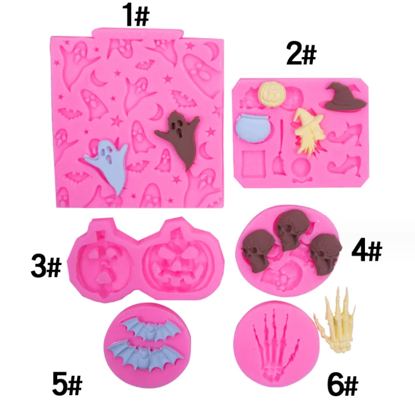 6 Pcs Halloween Liquid Silicone Fondant Molds Set 3D Cake Baking Tools For Chocolate Candy Cookie Decoration