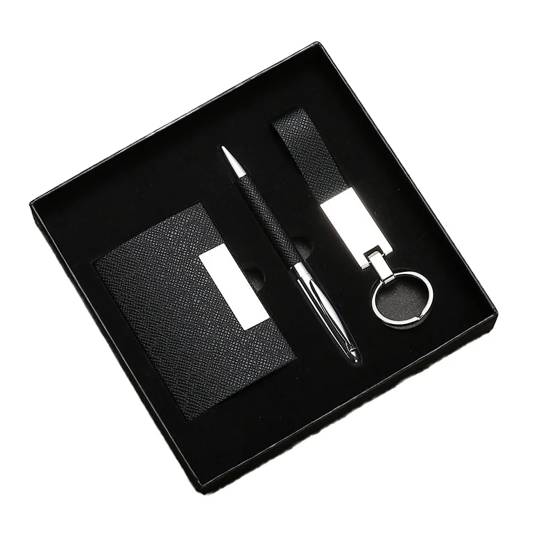 promotional 3 in 1 card holder + pen + Key chain corporate gift set luxury promotional personalized gift sets