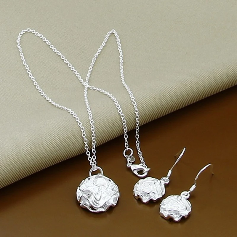New Trendy 925 Sterling Silver Jewelry Sets Simple Fashion Insect Moon Round Ball Necklace Earrings For Woman