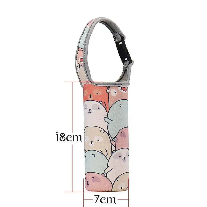 
Неопреновый водонепроницаемый чехол для бутылки, крышка чашки, охладитель, кросс-боди с ремешком, индивидуальный логотип, мультяшный принт 