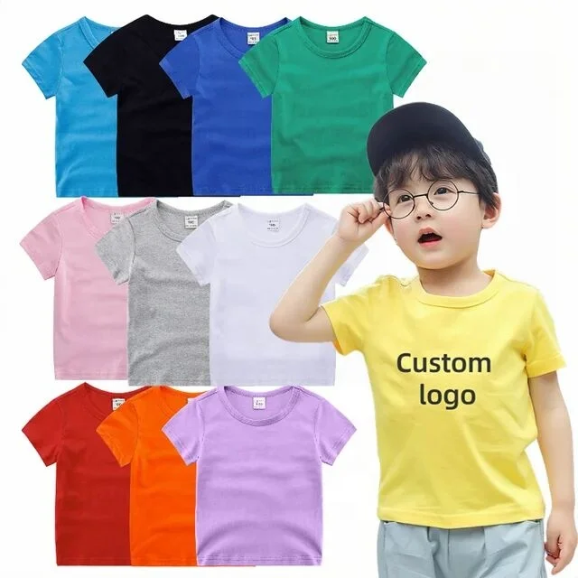 Custom Logo Toddler T-shirts Summer Cotton Short Sleeve Plain Color Boys T-shirt for kids children t shirts for boy