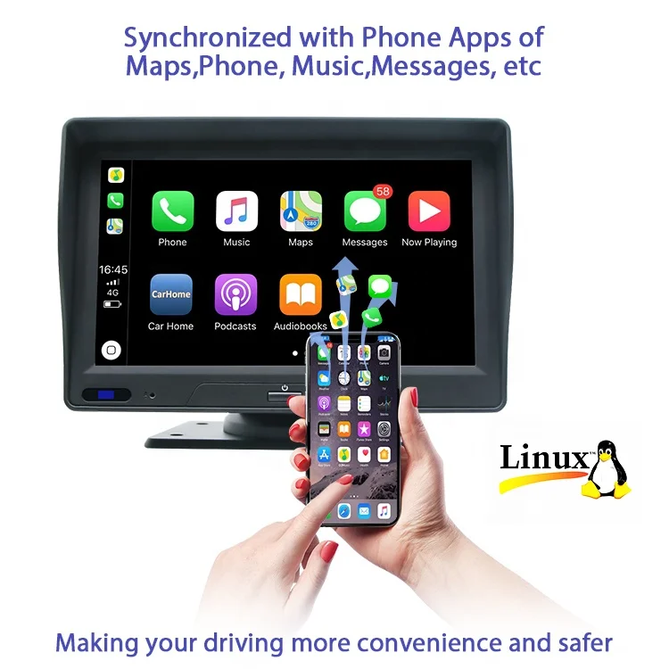 7 Inch Touch Screen Car Portable Wireless Carplay Wired Android Auto Tablet Car Video Multimedia System Dual Lens Dash Cam