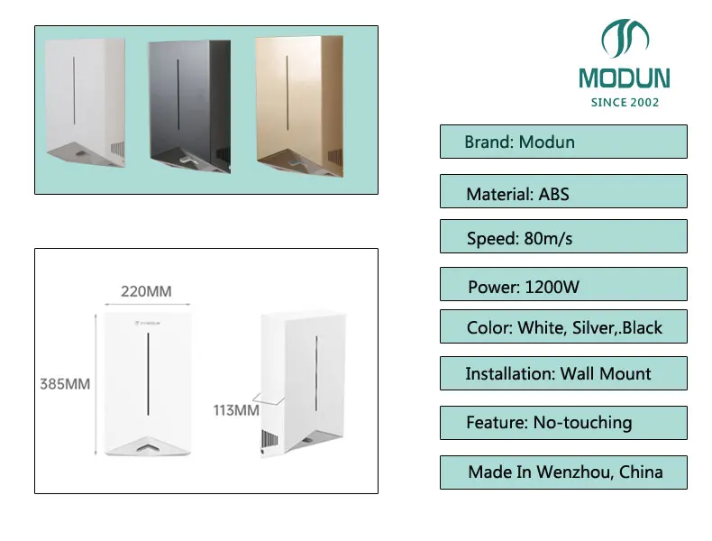 Wall-Mounted Electric Hygiene Automatic Commercial Hand Dryer ABS V Airblow Toilet Washroom for Hotels