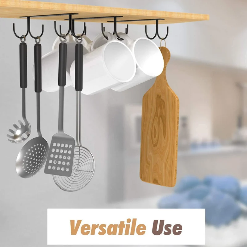 Set of 3 Pack Under Cabinet Mug Rack, Mug Holder With 12 Rustproof Hooks for Bar Kitchen Utensils Display