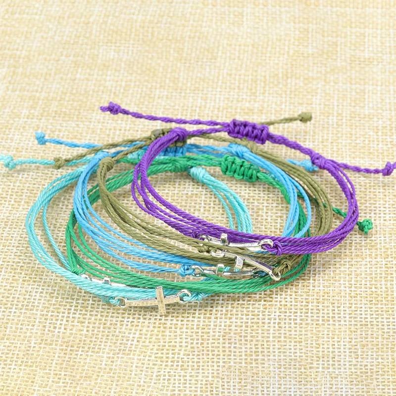 new waxed cord with cross charm bracelet waterproof friendship couple Beach surfing jewelry