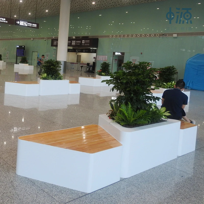 Y822 Airport Hallway Rhombic Leisure Seat Flowerpot Simple Fiberglass Combined Lounge Furniture Durable Indoor Relaxing Bench