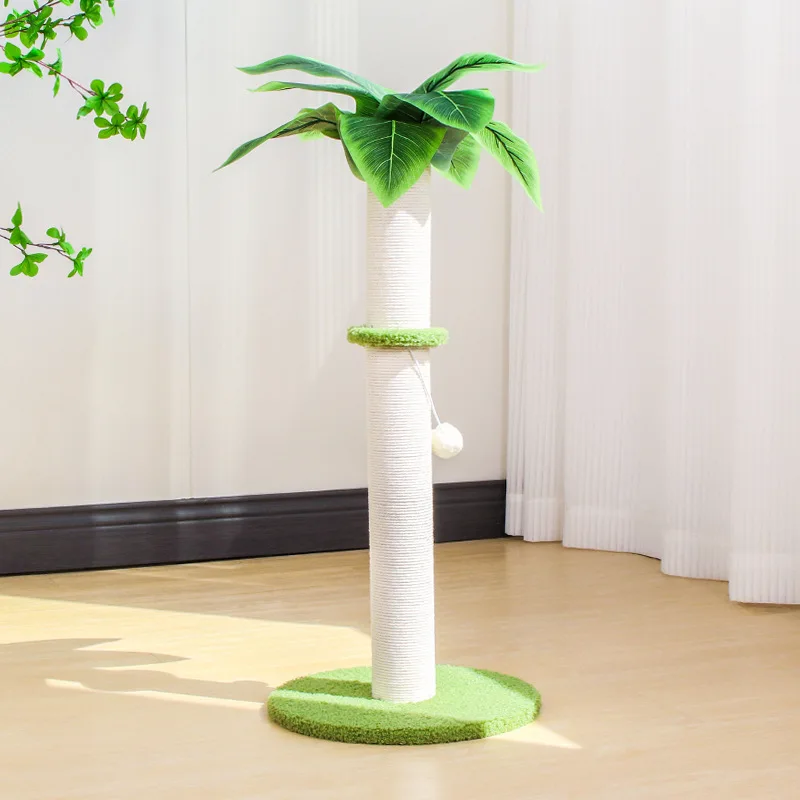 Cocoa Palm Cat Tree Cat Scratching Post White Sisal Rope With Leaves