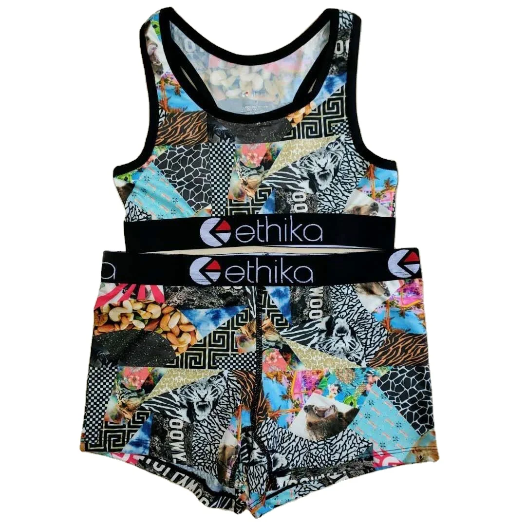 
Amazon Hot Selling Sports Tank Top Panties Set Casual Yoga Tracksuit Two Pieces Set Ethika Women Set 