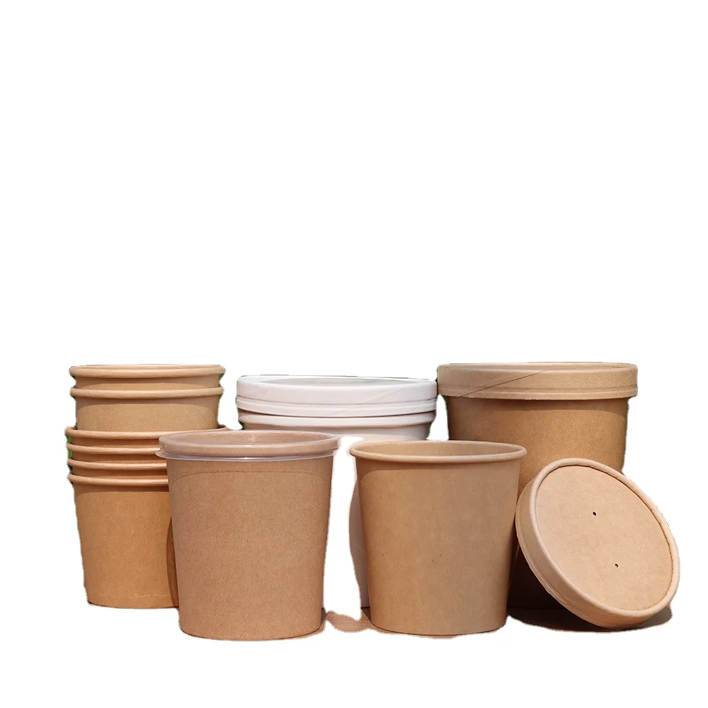 PengYuan Wholesale Custom Printed Disposable Restaurant Use Kraft Paper Noodle Soup Salad Bowl