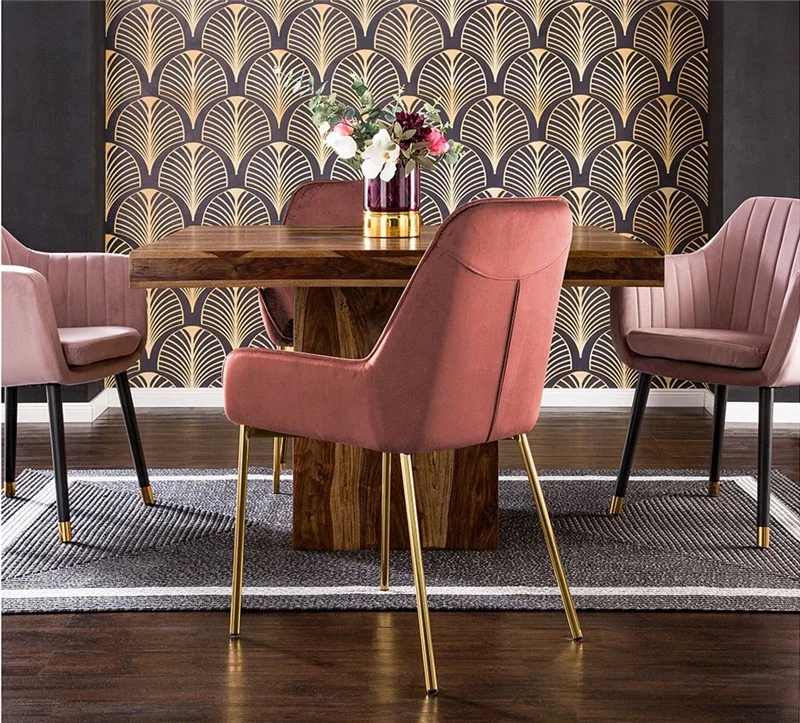 High Back Fabric Furniture Dining Chair Beige White Brown Pink Grey Gold Black Stainless Steel Metal rh pu Leather Dining Chair