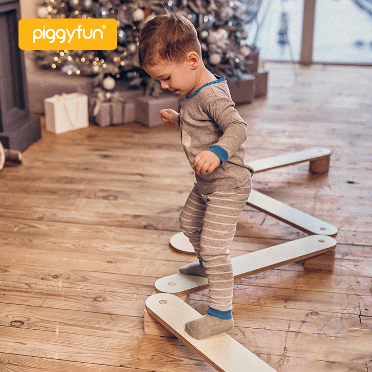 FUN 1 MOQ High quality wooden beam montessori Inspired balance board for kids stepping stones activity play gym toddler toys