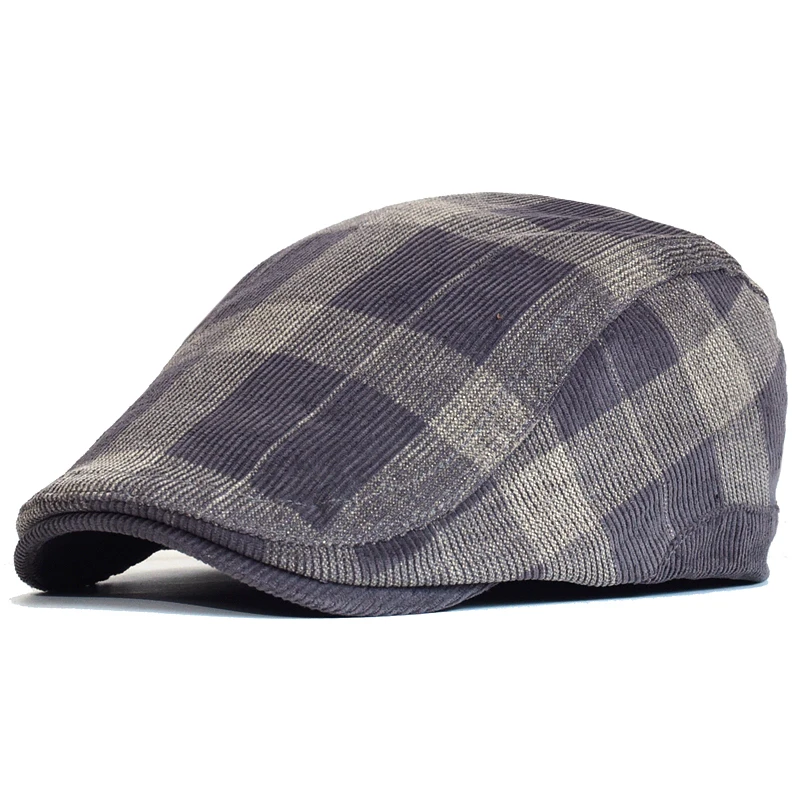 Winter Vintage Plaid Thick Beret Hat Corduroy Newsboy Cap Men Women England Gatsby Retro Hat Driver Flat Cap