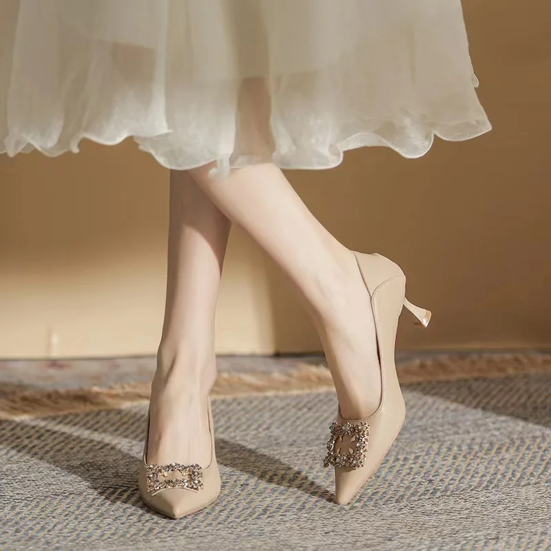 Genuine leather pumps women low heel shoes work office shoes