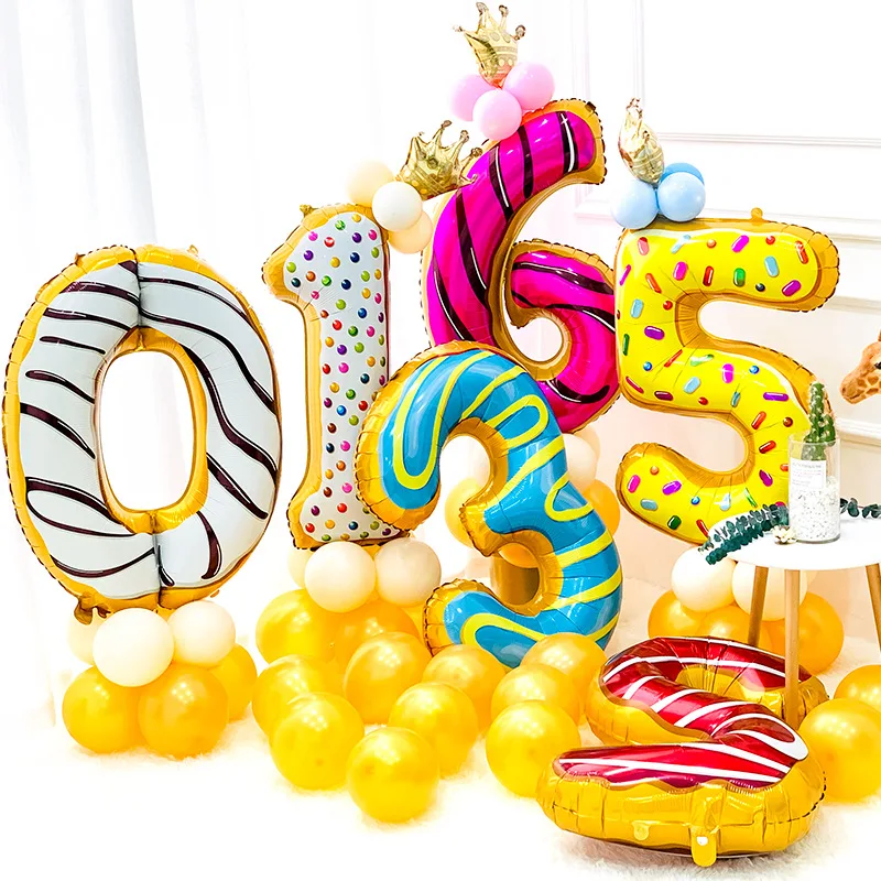 New hot designs 32 inch Digital 0-9 number balloons Donuts Candy Foil gold Balloon Wholesale birthday Party Decorations