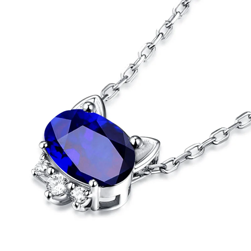 New color treasure series synthetic sapphire cat necklace cute kitten short collarbone chain necklace ladies