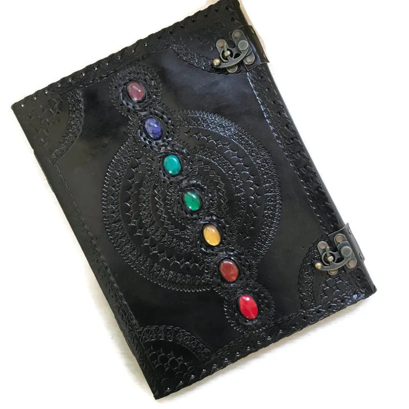 Leather Journal Book 7 Chakras Medieval Stone Embossed Handmade of Shadows Notebook Office Diary College Poetry Sketch Book