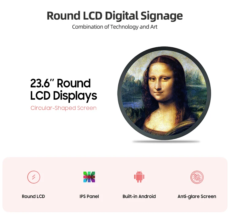 23.6 Inch 848*848 Circular LCD Screen Round LCD Digital Signage Display For Advertising Round Displays
