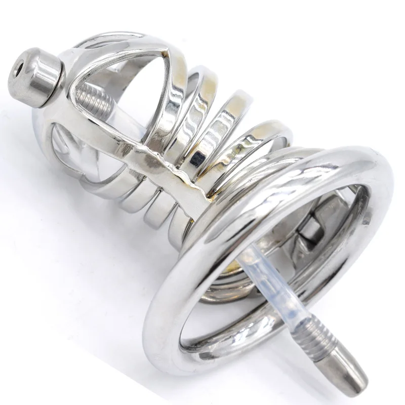 Male chastity stainless steel cock cage penis restraint with adult play ring catheter clasp sex toy male body cleaner cock
