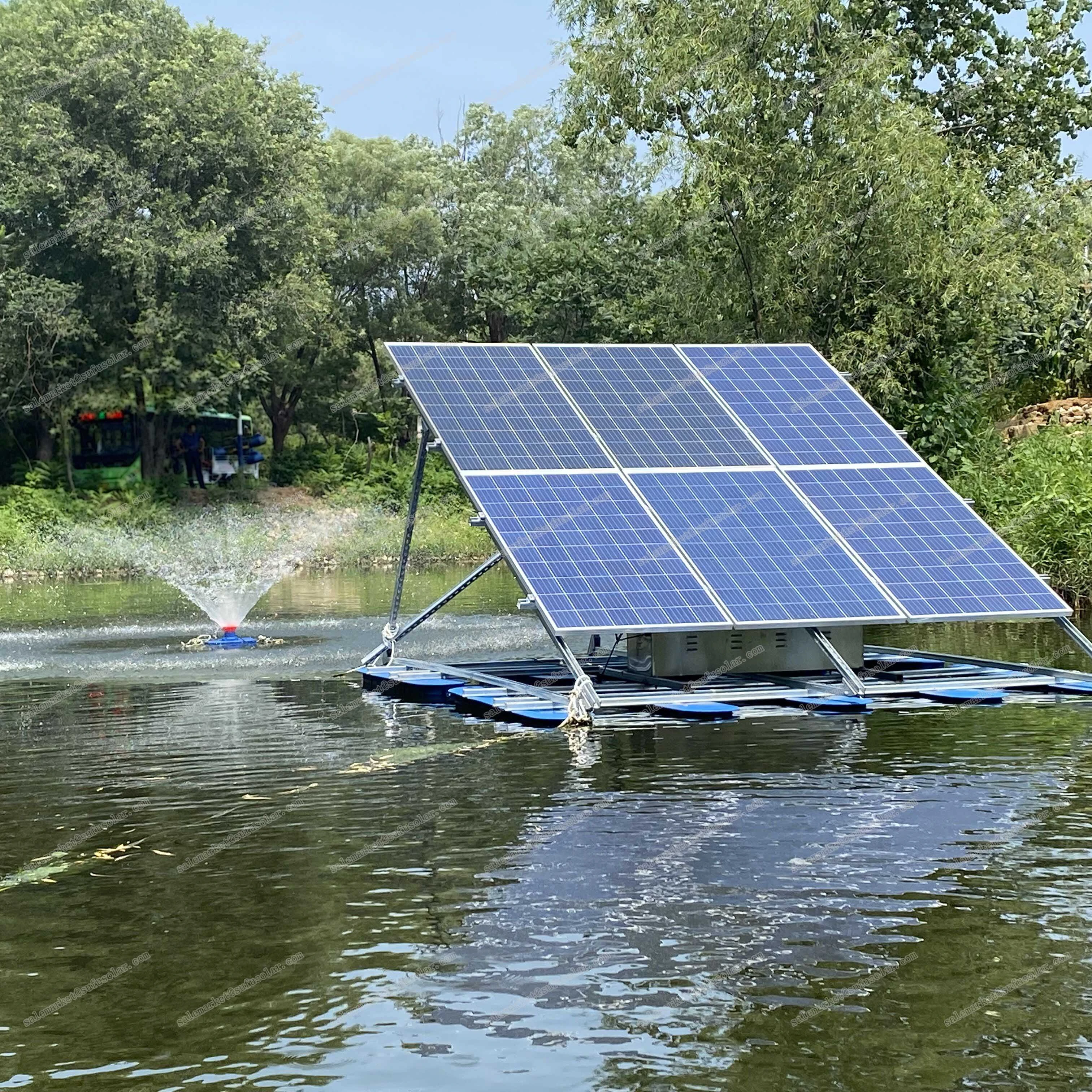 solar powered solar aeration system with battery for fish pond