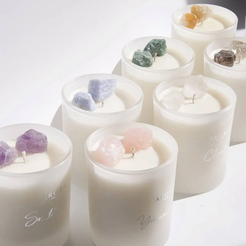 home decor luxury Custom Private Label hand-made dried flower scented candles in frosted glasses